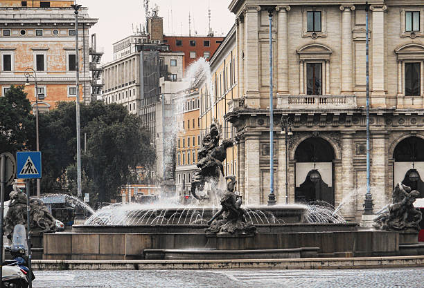 (Italian: Fontana delle Naiadi) Is a fountain in Rome, Italy, located at the centre of the Piazza della Repubblica on the Viminal Hill. The fountain was created by the architect Alessandro Guerrieri in 1888. Its four bronze sculptures of naiads created by Mario Rutelli were added in 1901 and Rutelli’s central sculpture of the god Glaucus was added in 1912.