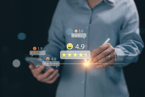 istock Rating statistics, Service rating based on people's satisfaction standards, assess product quality, and build trust with consumers by giving stars from 1-5, the most popular online rating system. 2214414101