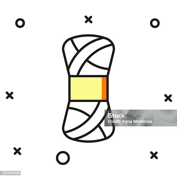 Filled Outline Yarn Icon Isolated On White Background Label For Hand Made Knitting Or Tailor Shop Flat Filled Outline Style With Shadow Vector-vektorgrafik och fler bilder på Bomull - Textil