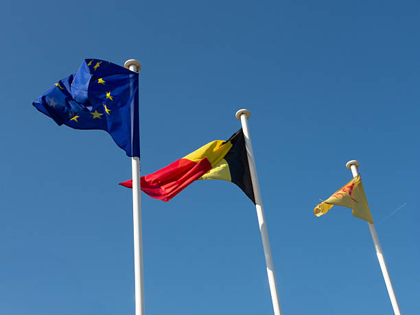 istock Europian, Belgian and Wallonian day flags 2214420136