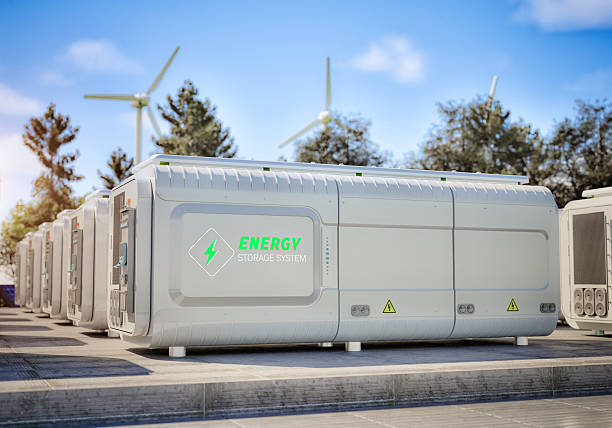 istock Group of energy storage systems or battery container units 2214422581