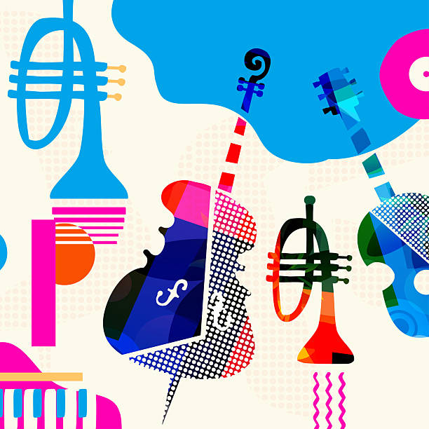 Colorful Abstract Music Instruments Background, Modern Jazz Art Style Vector