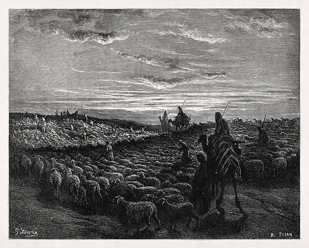 Engraving by Gustave Doré representing Abraham Going to the Land of Canaan.