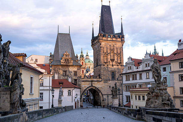 Old town bridge tower in evening, Prague