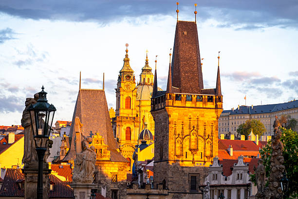 Old town bridge tower in evening, Prague