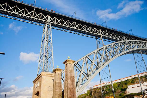 Close-up shot of the big bridge in Porto in clear weather