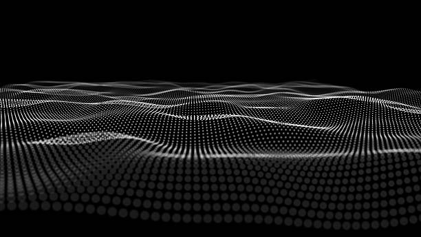 istock Futuristic background wavy lines from dots in dark cyberspace. Digital technology concept data analysis. Abstract wave with white particles DOF. Big data. 2214478055