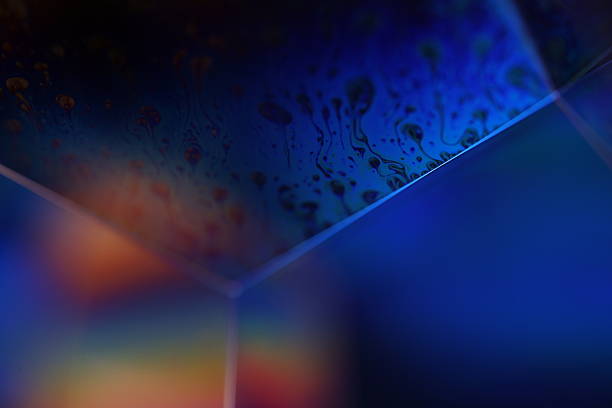 istock Deep blue liquid surface on black background, oil stains movement, bright chemistry, surreal background, blue sky colour, flat panels 2214485984