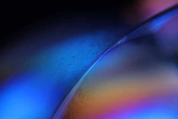 istock Blue liquid surface, oil stains movement, bright chemistry, surreal background, blue sky colour, flat panels 2214486002