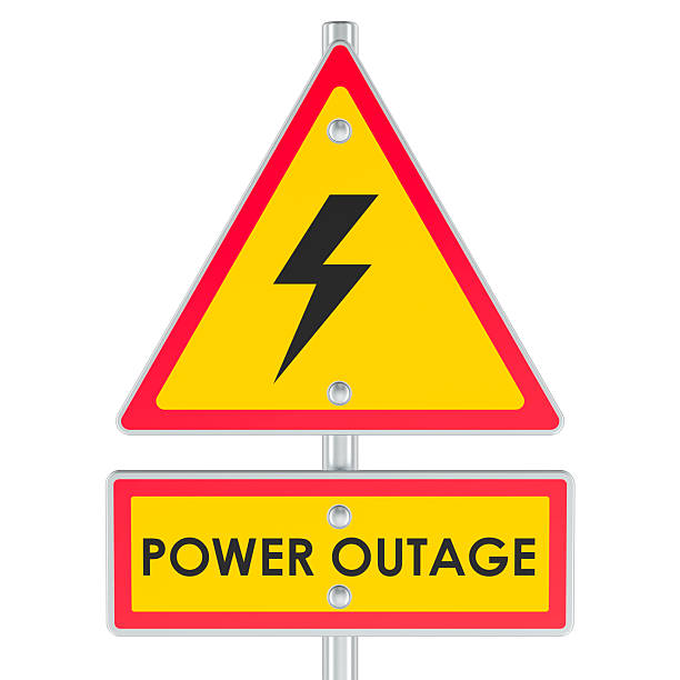 Power Outage, yellow road triangle sign. 3D rendering isolated on white background