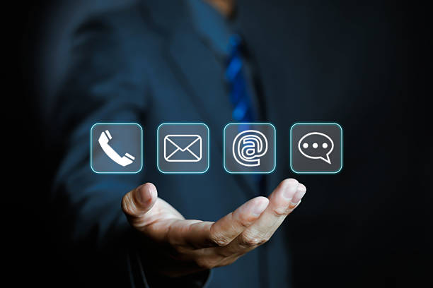 istock Businessman contact customer support, email help concept, website, digital technology of business contact services (address, phone, email, mobile, call) 2214490131
