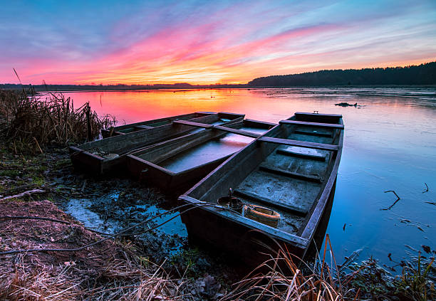 Beautiful sunrise over lake banks