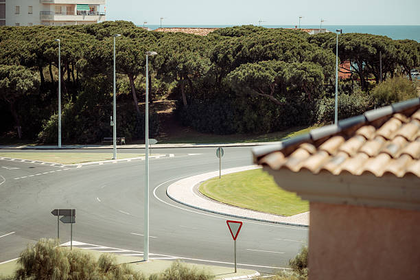 istock Coastal roundabout with pine trees 2214499060