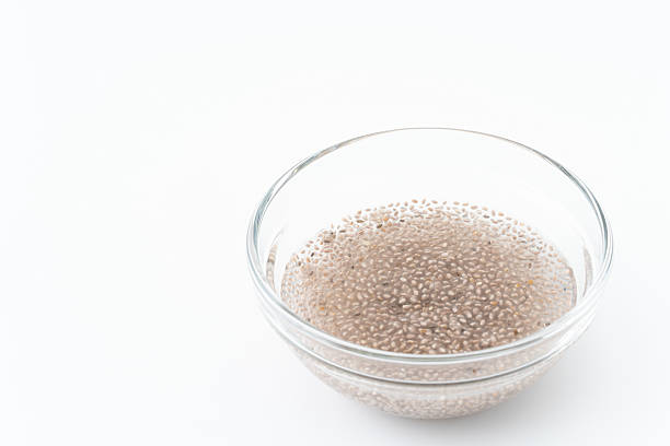 White chia seeds soaked in water