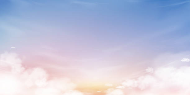 istock Sky blue,Purple with cloud background,Summer sunset with yellow, pink color over sea beach,Panorama Sweet sunrise sky, cloudy in morning in winter,Vector cartoon Nature landscape for web banner 2214518824