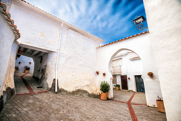 quiet patio square with whitewashed houses in old town