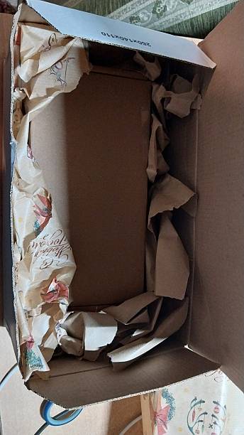 istock A cardboard box with a piece of paper inside of it. 2214528100