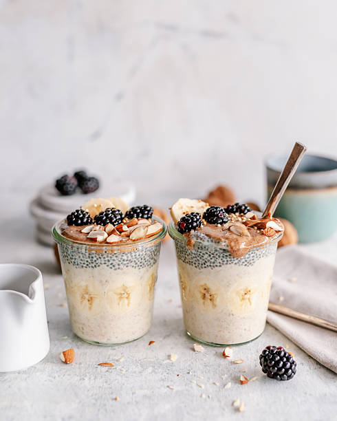 istock Banana oatmeal and chia jars 2214539492