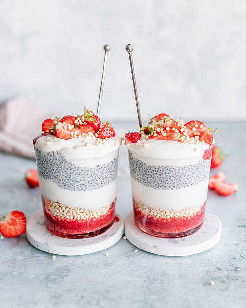 Strawberry, yoghurt and chia parfaits