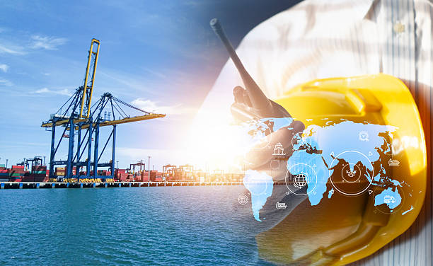 istock Transportation and Logistics Distribution, Container Ships and Industrial Trucks for Shipping, Logistics Business, Import-Export and Transportation Industry 2214539797