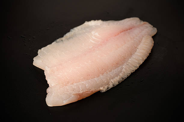 istock Fresh tilapia fillet on black background, top view. 2214543520