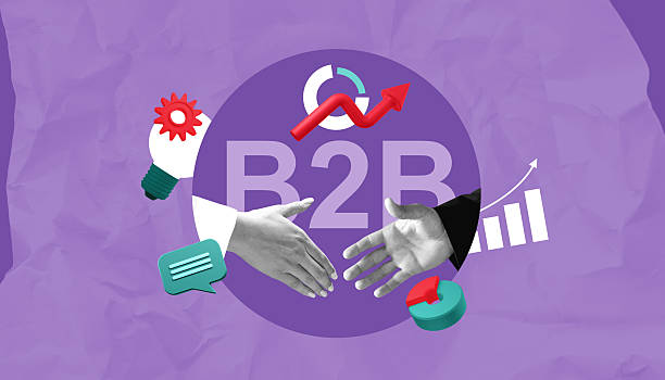 istock B2B collaboration concept with handshake and growth elements on purple background. 2214546042