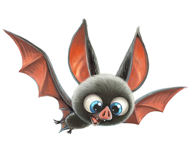 istock Cute cartoon raster draw flying bat isolated on a white background 2214556296