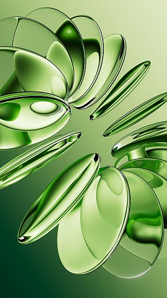 istock A 3d rendering. Round green glass shapes. Abstract aesthetic background, modern vertical wallpaper 2214561598
