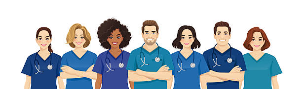 porträt eines arztes oder pflegeteams - krankenpflegepersonal stock-grafiken, -clipart, -cartoons und -symbole