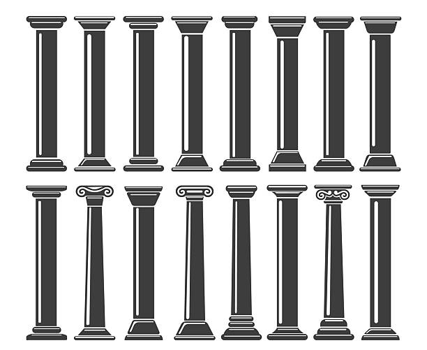 Ancient columns monochrome icons. Black column set isolated vector illustration