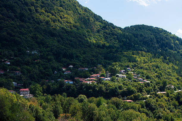 Mountainous scenery and small village in Valia Calda, Pindos, Greece