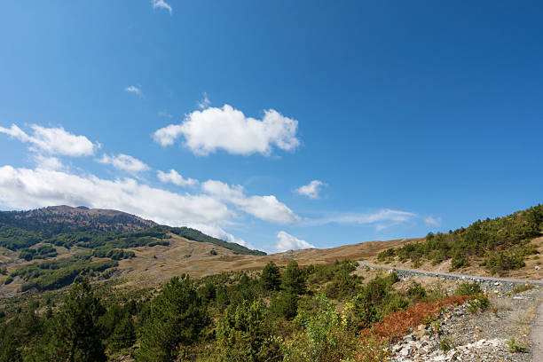 Mountainous scenery and road in Valia Calda, Grevena, Greece