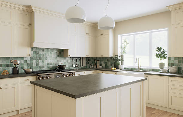 istock This is a stylish and modern kitchen, decorated with beautiful green accents and an open layout 2214576486