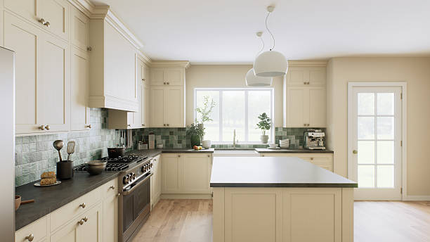 istock This is a stylish and modern kitchen, decorated with beautiful green accents and an open layout 2214576511