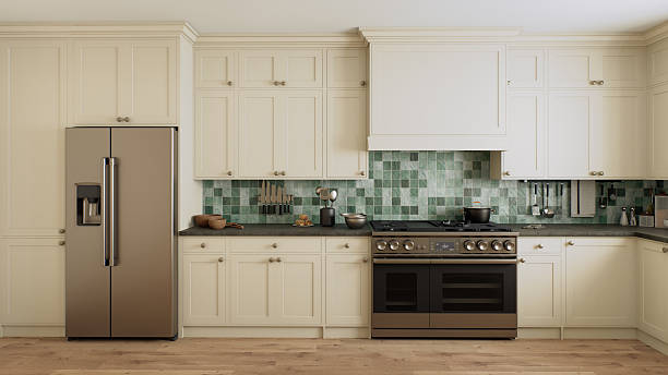 istock This is a stylish and modern kitchen, decorated with beautiful green accents and an open layout 2214576678