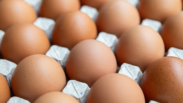 istock Fresh organic brown chicken eggs in cardboard tray 2214594843