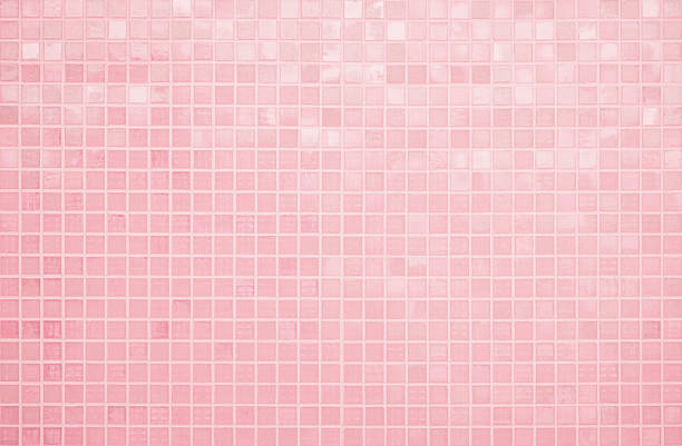 istock Pink tile wall chequered background bathroom floor texture. Ceramic wall and floor tiles mosaic background in bathroom and kitchen clean. Pool design pattern geometric with grid wallpaper decoration. 2214594910