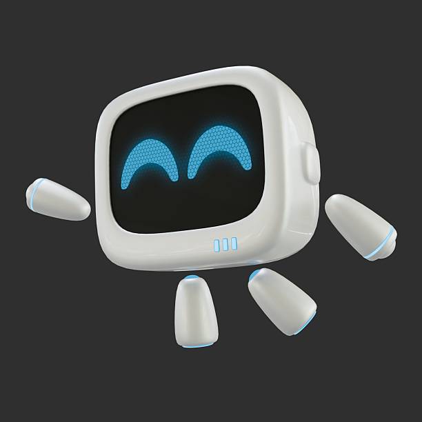 Cute robot 3D character with a happy face gesture. 3D render.