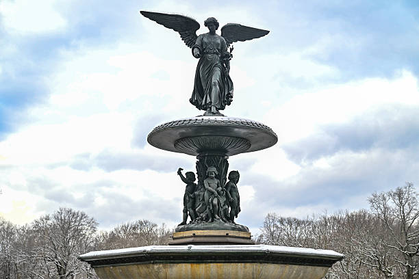 Bethesda fountain in Central Park in New York during the winter.