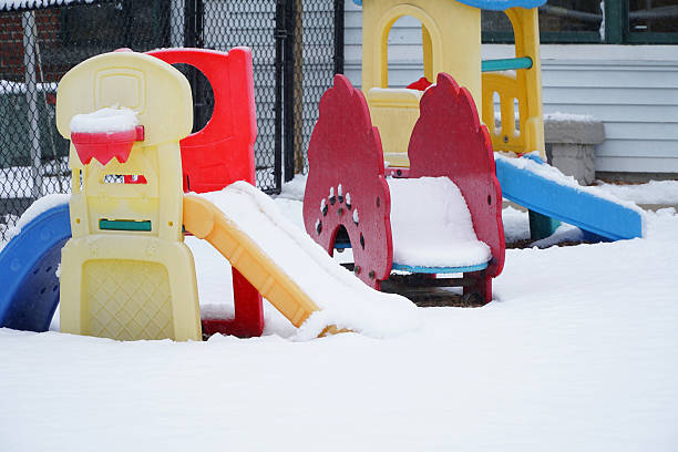 close up on winter playground in the park