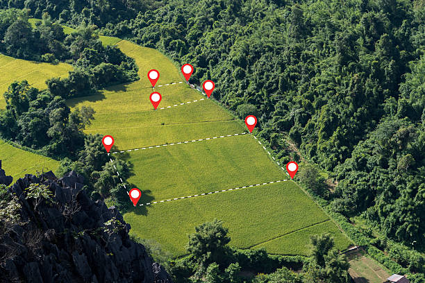 istock Land plot management, real estate concept with a vacant land on a green field available 2214615011