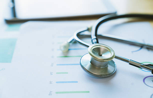 istock Stethoscope on desk and and patient information. 2214618962