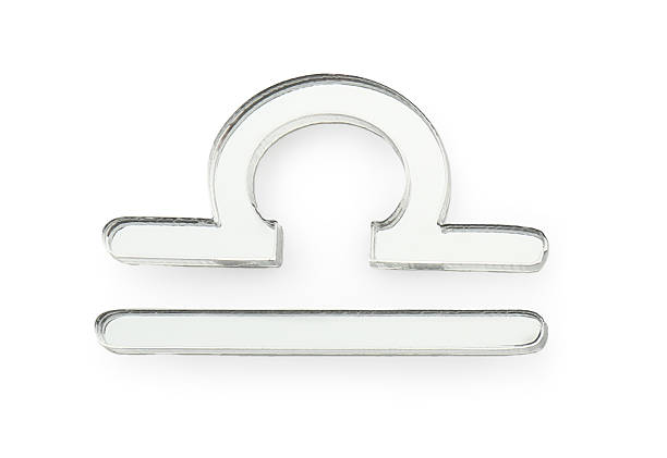 Zodiac sign. Silver Libra symbol isolated on white, top view
