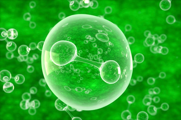 Hydrogen Atoms, Hydrogen Power Concept for Clean Energy Future. Digitally Generated Image. 3D Render.