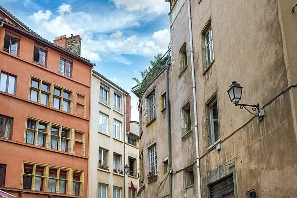Lyon, typical street in the center, with beautiful buildings