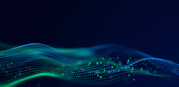 istock Abstract bright wave of glowing particles. The flow of musical sounds. Big data visualization. 3d rendering. 2214630512