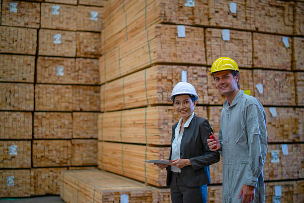 istock Blue collar workers  are working at wood factory. 2214632579