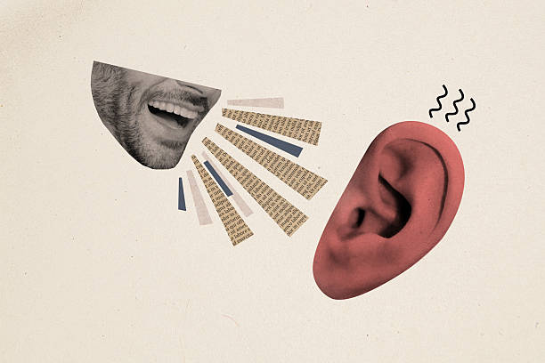 istock Composite artwork collage image picture of guy mouth talk ear isolated on creative background 2214633692