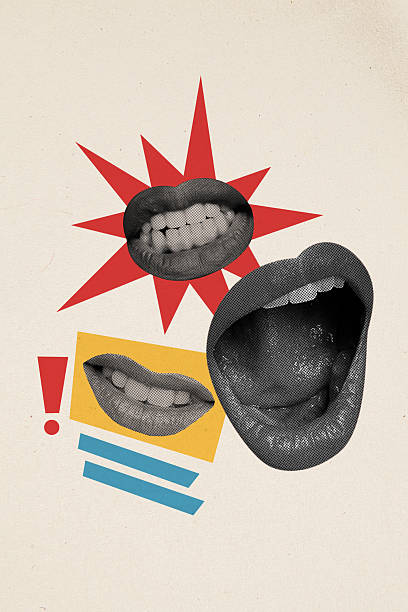 istock Vertical composite artwork collage image picture of mad talking mouth isolated on creative background 2214633711