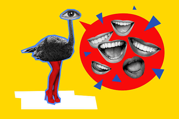 istock Composite trend artwork sketch image collage of look watch spy control eye instead osrich head stand on woman legs posing open mouth fly 2214633764
